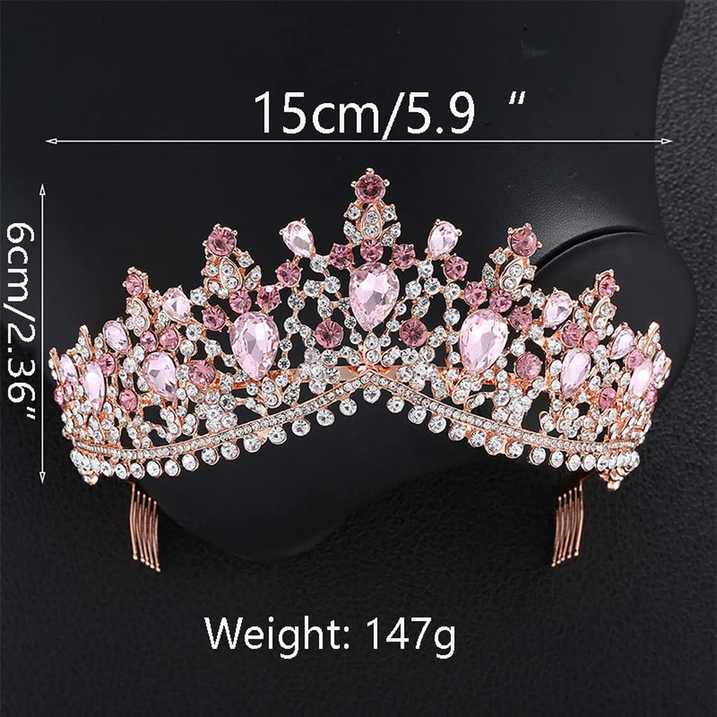 Diademe Mariage Couronne Princesse Strass Rose - Diadème Fille - Pour Mariage, Anniversaire, Fête - Taille Unique Accessoire Fille