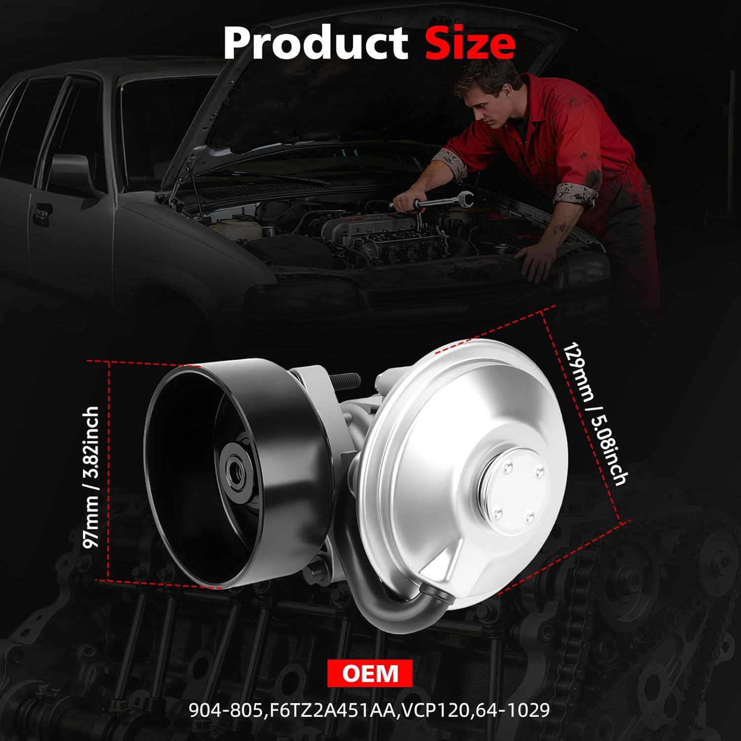 904-805 Brake Vacuum Pump compatible with Ford 1996-2004 F250 F350 F450 F550 Super Duty E350 E450 E550 Econoline Super Duty Engine 6.8L/7.3L Replacement VCP120 F6TZ2A451AA 64-1029