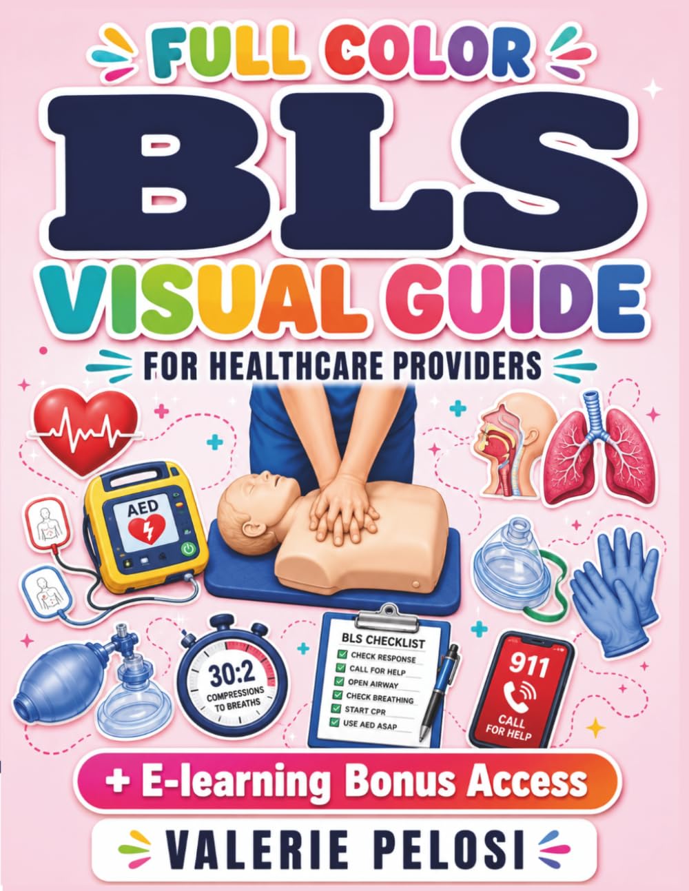 BLS FULL COLOR VISUAL MANUAL: Illustrated Guide for CPR, AED, Airway, Choking and Team Response for Health Care Providers with Hours of E-Learning Access to Practice as You Learn
