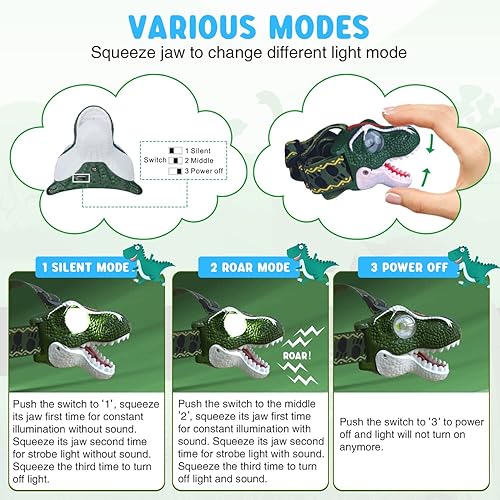 Miniatura 3 de Linterna frontal LED para niños, modo rugido y silencioso, linterna de cabeza de juguete para exteriores para niños, niñas, faro ligero de 3.4 onzas