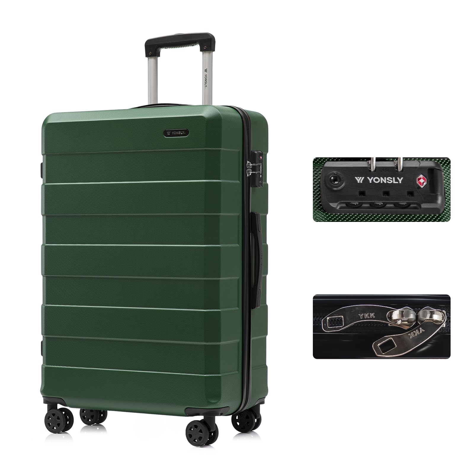 yonsly Koffer Suitcase, Trolley Reisekoffer, Rollkoffer Handgepäck mit 4 Rollen 360°, ABS Hartschalen, Sicherheitsschloss, Weicher Gummigriff, 210D-Futter