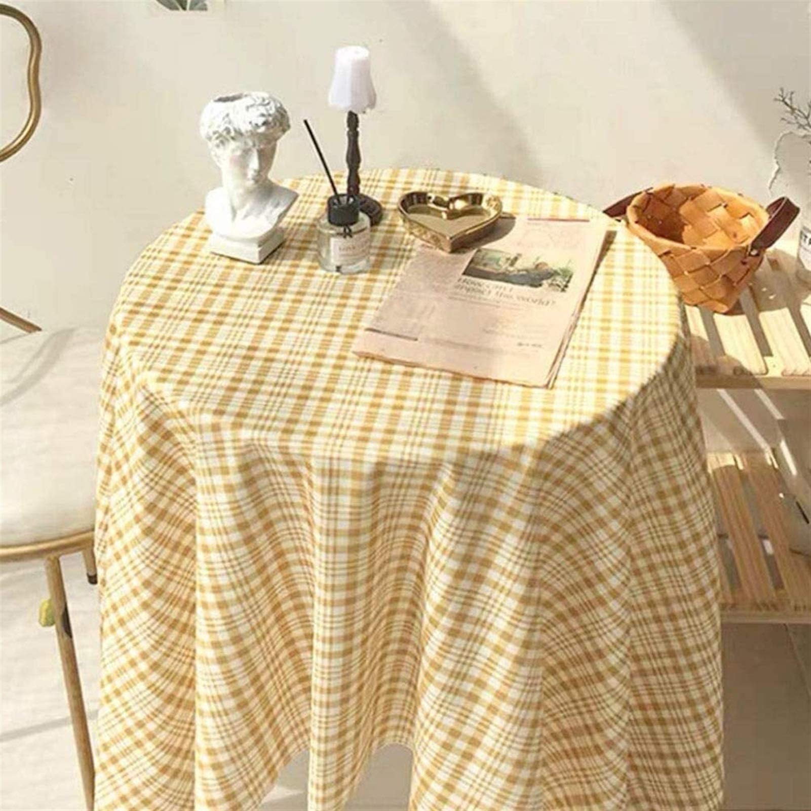 LA Linen Polyester gingham geruit 120 inch rond tafelkleed, oranje/wit, 305 x 305 x 0,04 cm