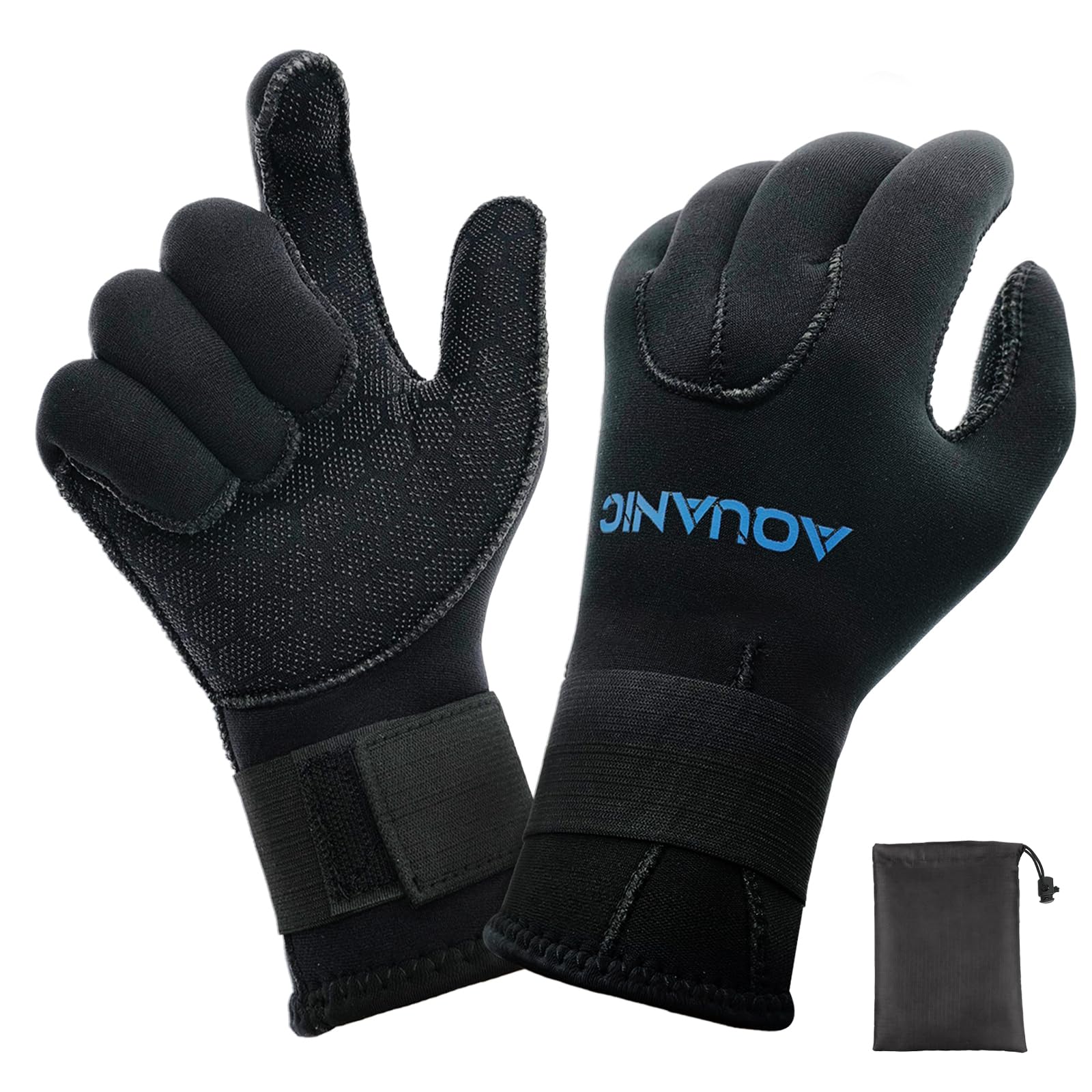 Neoprene Gloves 3mm Scuba Diving Gloves with Waterproof Bag, Anti-Slip Warm Wetsuit Water Gloves with Adjustable Strap for Diving, Swimming, Sailing, Snorkeling and Surfing