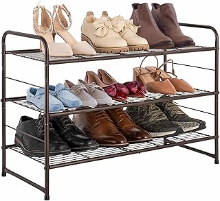Étagère à Chaussures Organisateur de porte-chaussures à 3 niveaux, assemblage rapide, aucun outil requis, peut contenir jusqu'à 9-12 paires de chaussures (Bronze, 3 couches)