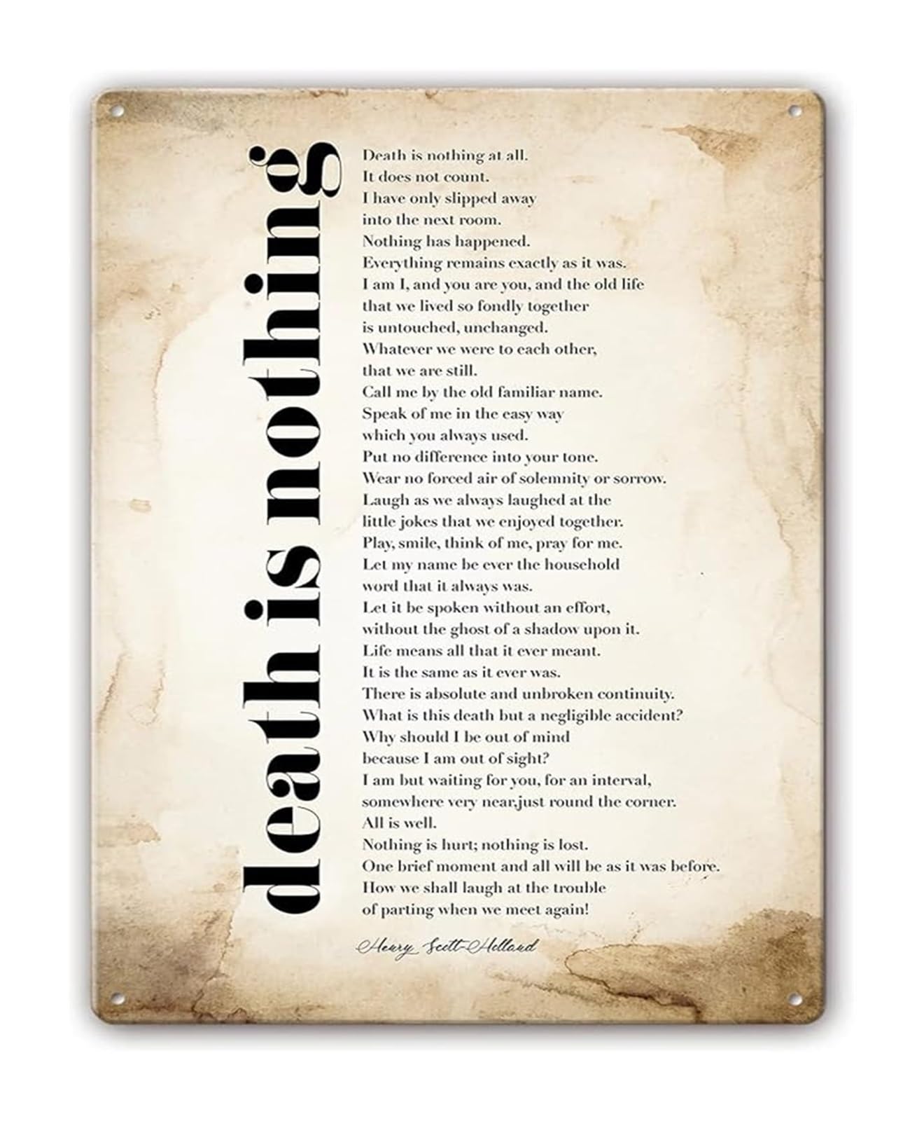 LLBOGRGGN Funeral Poem Metal Sign Death is Nothing at All by Henry Scott Holland Comforting Quote Wall Decor for Memorial 8 X 12 in