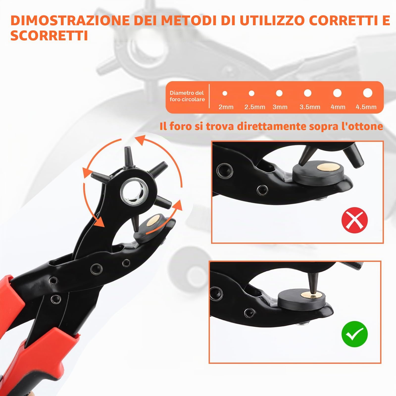 Dispositivo Foro Cintura Pinza Perforatrice Pinza Foro Cintura Pelle Punzone Pelle Punzone Rotondo Progetti Fai Da Te Artigianato | 2-4.5 mm