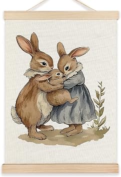 LZYRF Bunny Nursery Wall Art Poster Framed, Rustic Cottagecore Rabbit Kids Decor Family Prints Canvas Prints Wall Decor for Toddler Kids Girls Bedroom Dorm Nursery Playroom, 12x16 Inch