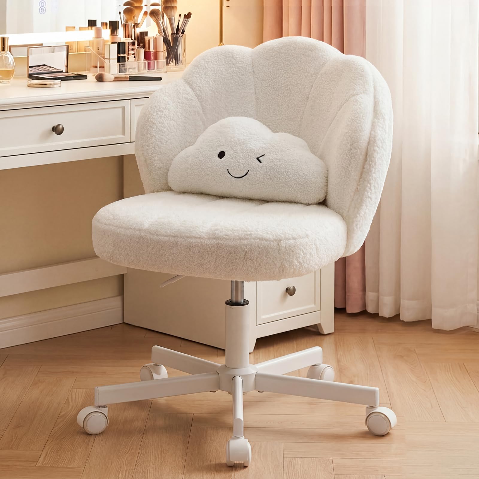 COMHOMA Office Desk Chair Makeup Vanity Chair Swivel Armless Height Adjustable Foam Padded Bedroom Dressing Table Chairs