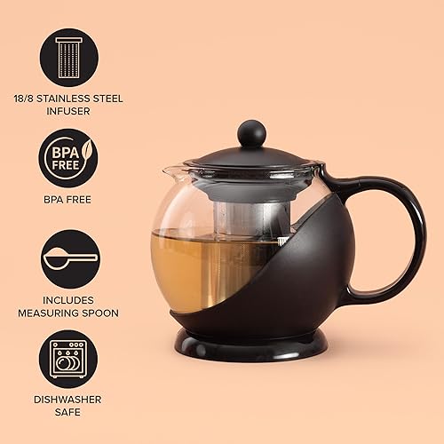 Miniatura 2 de Farberware Tetera de vidrio, infusor de té de hojas sueltas, tetera de acero inoxidable 18/8, sin BPA, capacidad de 5 tazas