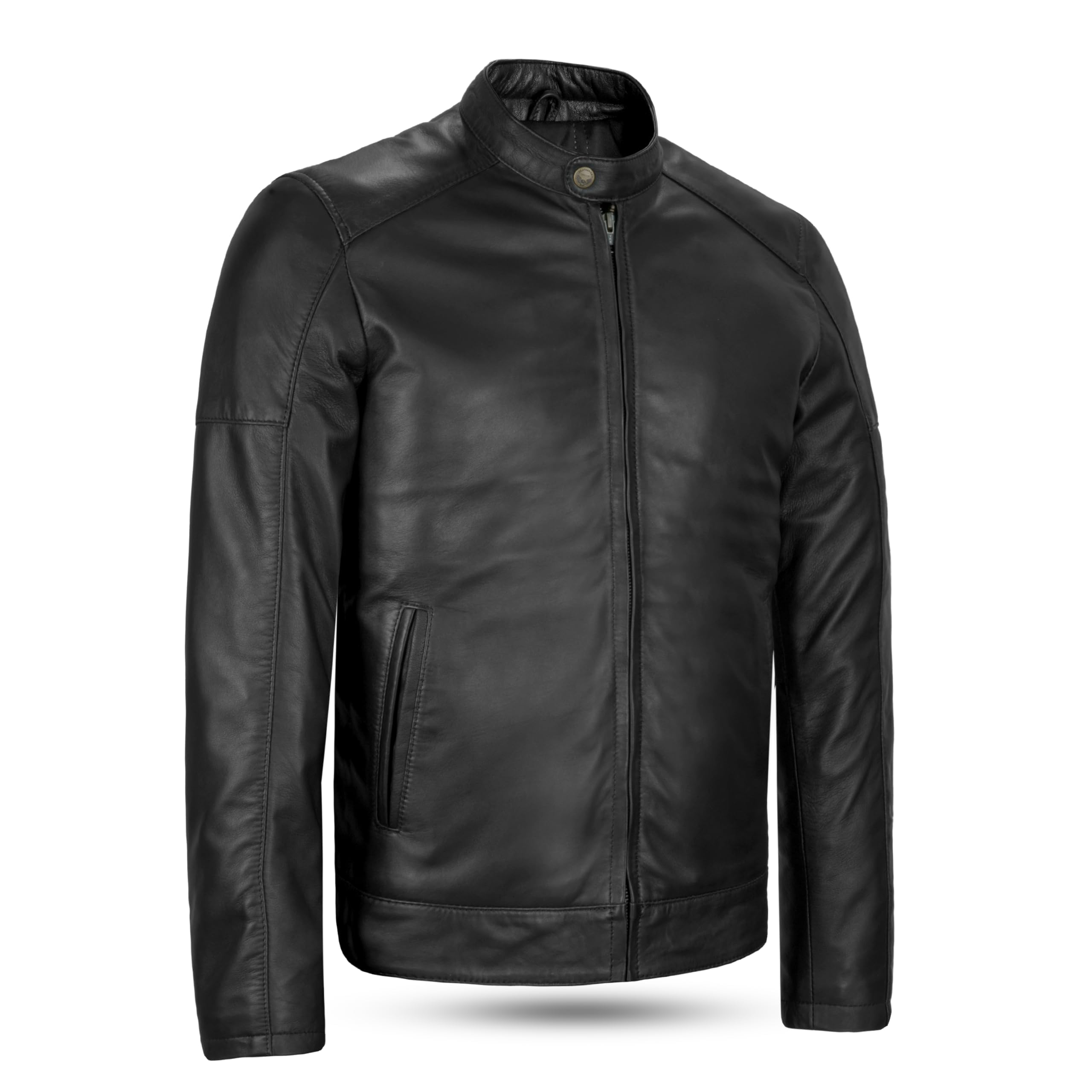 Leatherick Herren Premium Nappa Schafsleder Cafe Racer Schwarze Bikerjacke (DE/NL/SE/PL, Alphanumerisch, XXL, Regular, Regular, Schwarz)