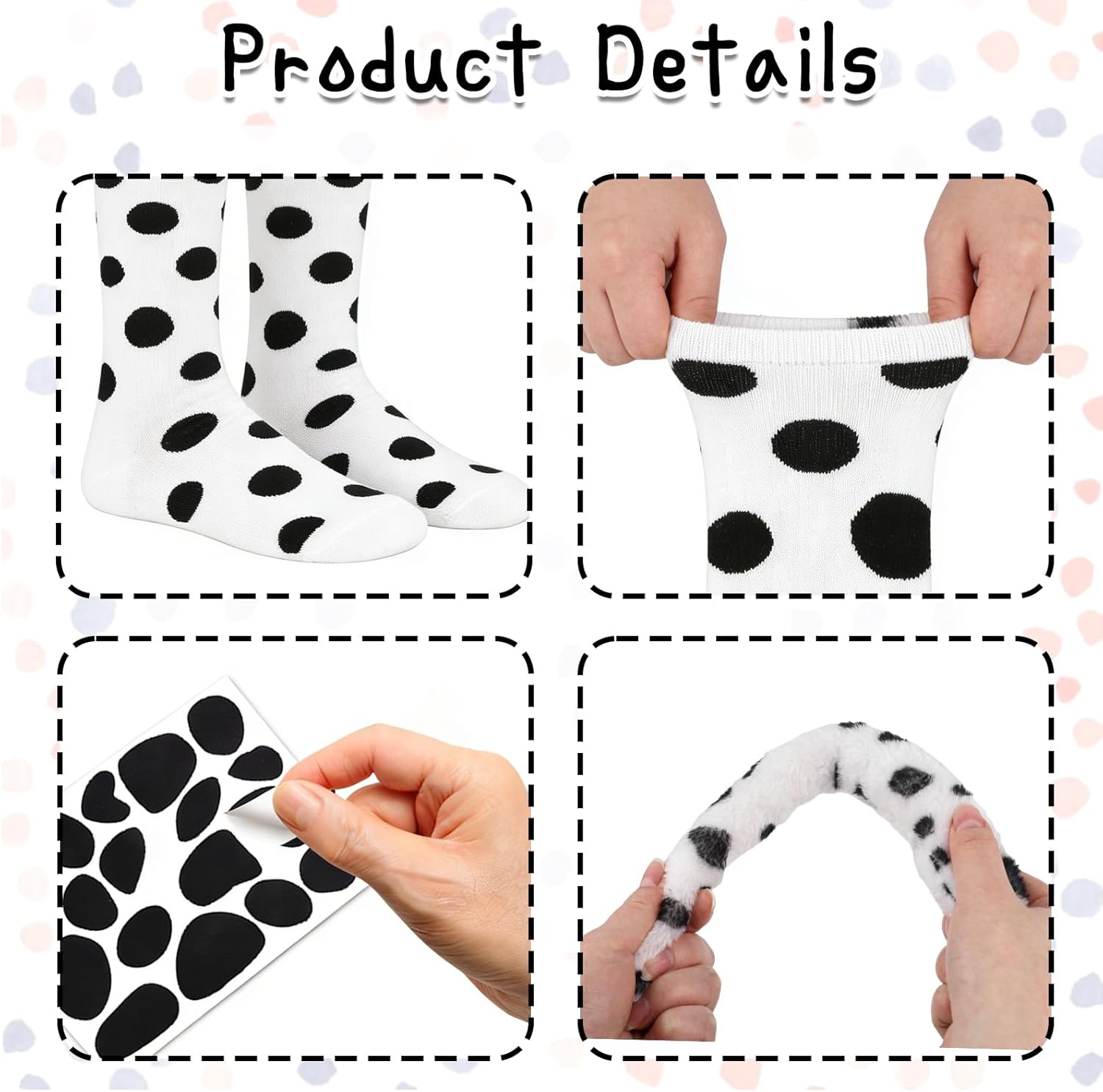 8 PCS Dalmatian Ears Headband Tail Velvet Choker Polka Dots Tutu Gloves Tights for 101 Days of School Dress Up - Image 5