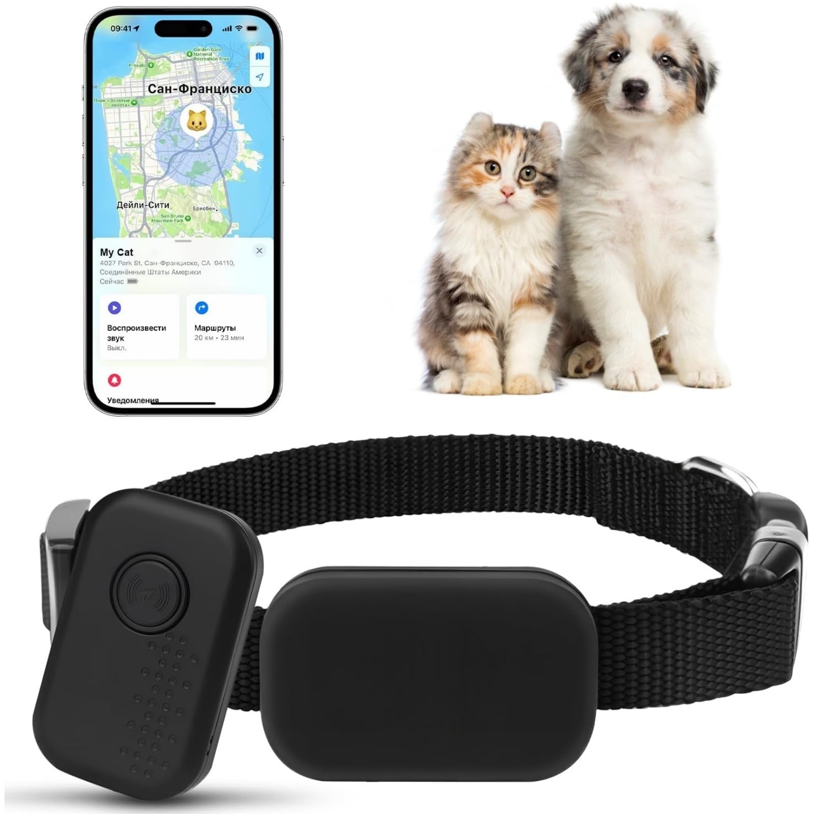 Rastreador GPS para gatos y perros, etiqueta de collar de rastreo de gatos, sin tarifa mensual, dispositivo de seguimiento de mascotas compatible con iOS/Android, rastreador GPS para mascotas, mini