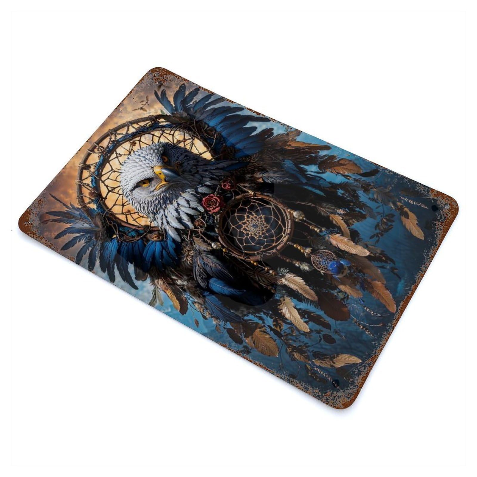 Eagle Dreamcatcher Art Rusty Metal Tin Sign 11.8"x7.9", Ideal for Farmhouse, Kitchen And Entryway Decor