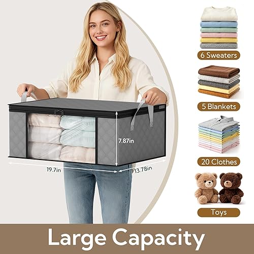 Miniatura 2 de Paquete de 12 bolsas organizadoras de ropa de 35 litros debajo de la cama, contenedores de almacenamiento plegables con ventana transparente y asas