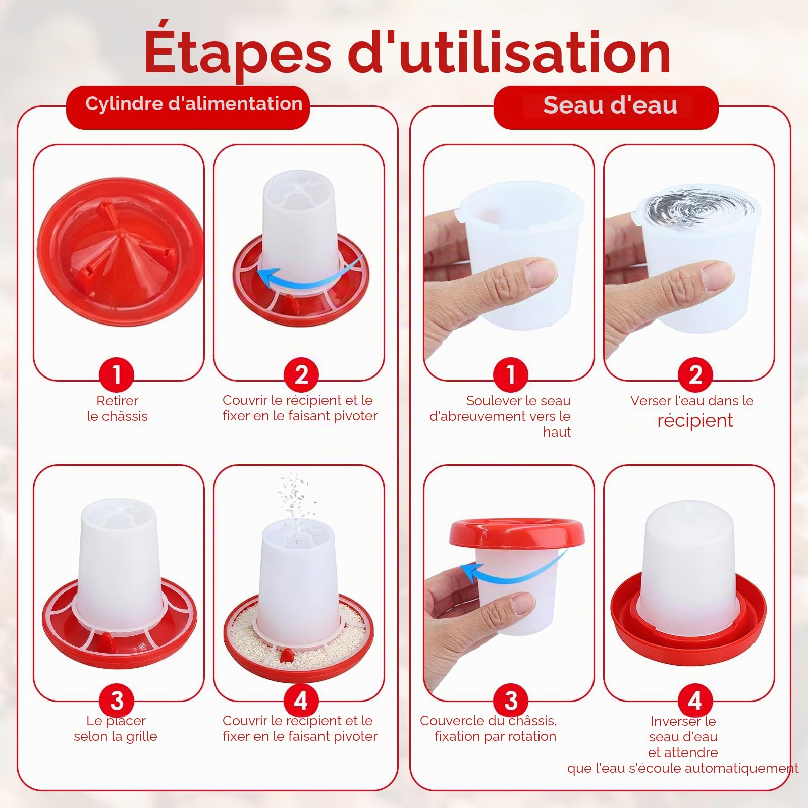 Abreuvoir et Mangeoire Poules, 2PCS Distributeur Eau Poule et Mangeoire Poule, Abreuvoir Poules et Abreuvoir Poussin, Kit Alimentation Volaille pour Jardin, Poulailler et Élevage