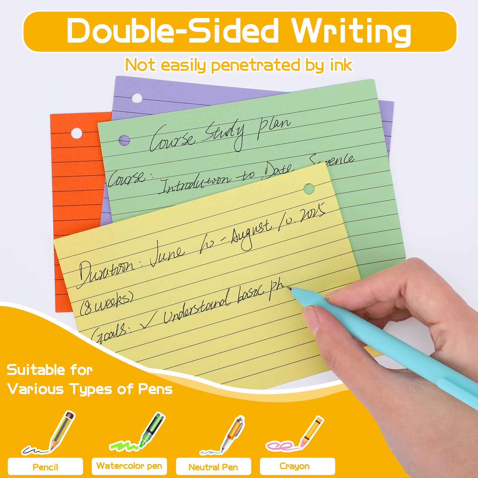Flash Cards A6 Lignées 150 g/m² avec Couverture Kraft Anneaux de Reliure Cartes de Révision Multicolores (14,8 x 10,5 cm)
