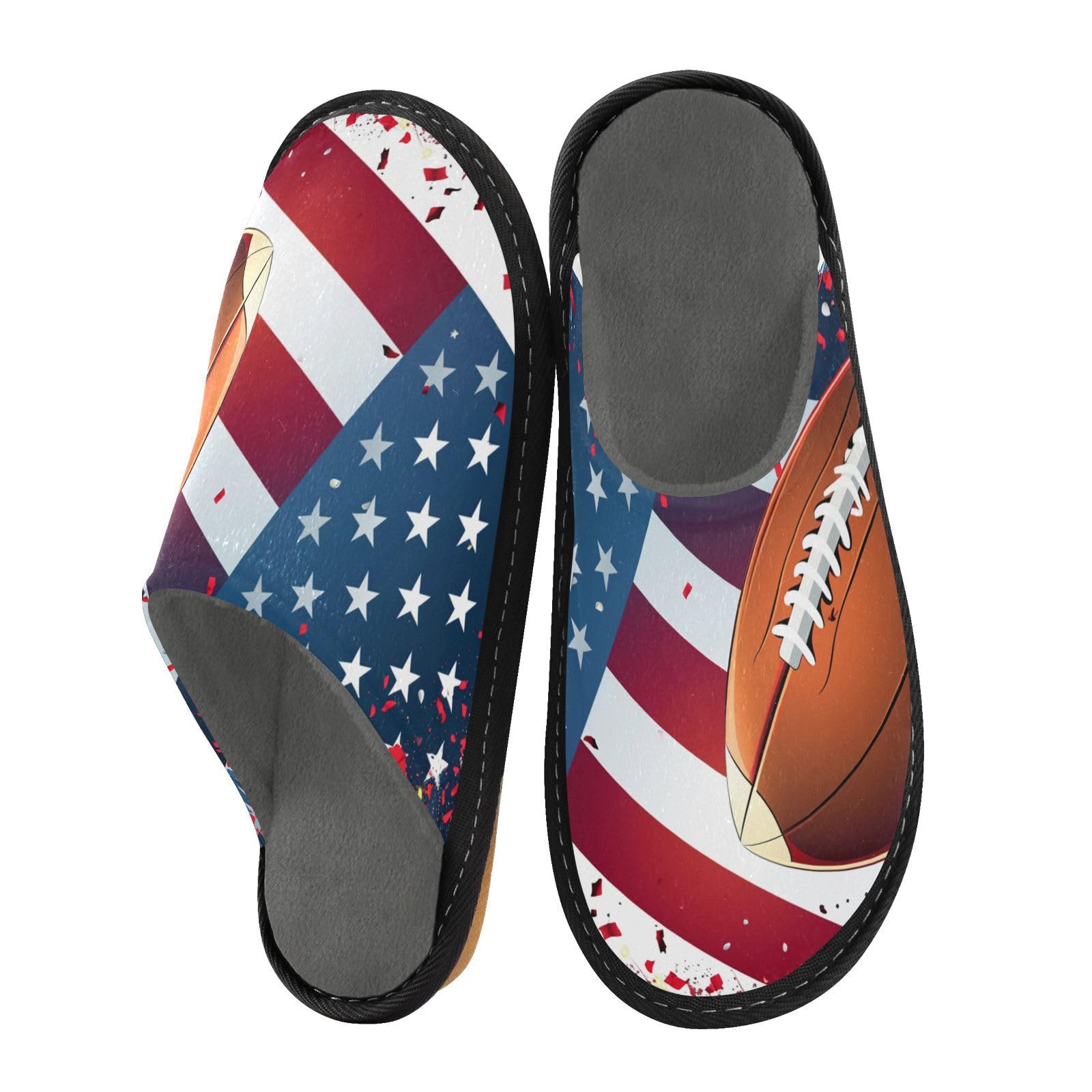 ALAZA American Flag Football Fuzzy Slippers for Women Men Warm Soft Lightweight Memory Foam House Slippers 9-10