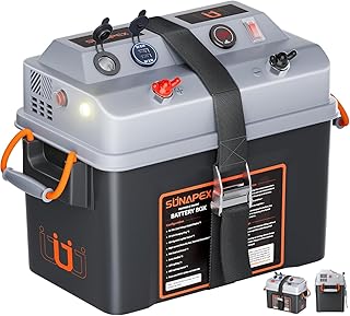 SUNAPEX Smart Battery Box 12V/24V Power Center - Multi Ports & Circuit Breaker for Trolling Motor, Marine,RV & Solar Panel (No Battery)