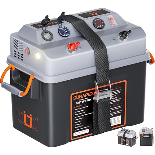 Trolling Motor Smart Battery Box 12V/24V Marine Power Center | 16A Overload Switch | Dual USB 5V 2.1A | Digital Voltmeter | Built-In Light | Fits Group 24/27/31 Batteries