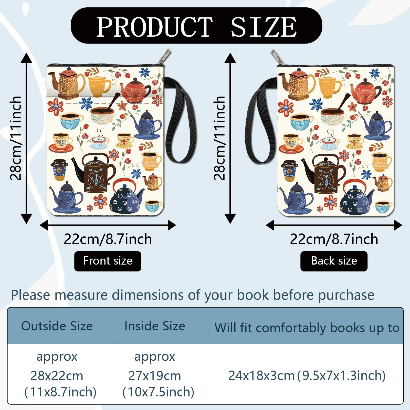 CRASPIRE Tableware Sleeve Protector for Books and Paperbacks, Washable Fabric Cloth Cover with Zipper and Extra Pocket - Image 2