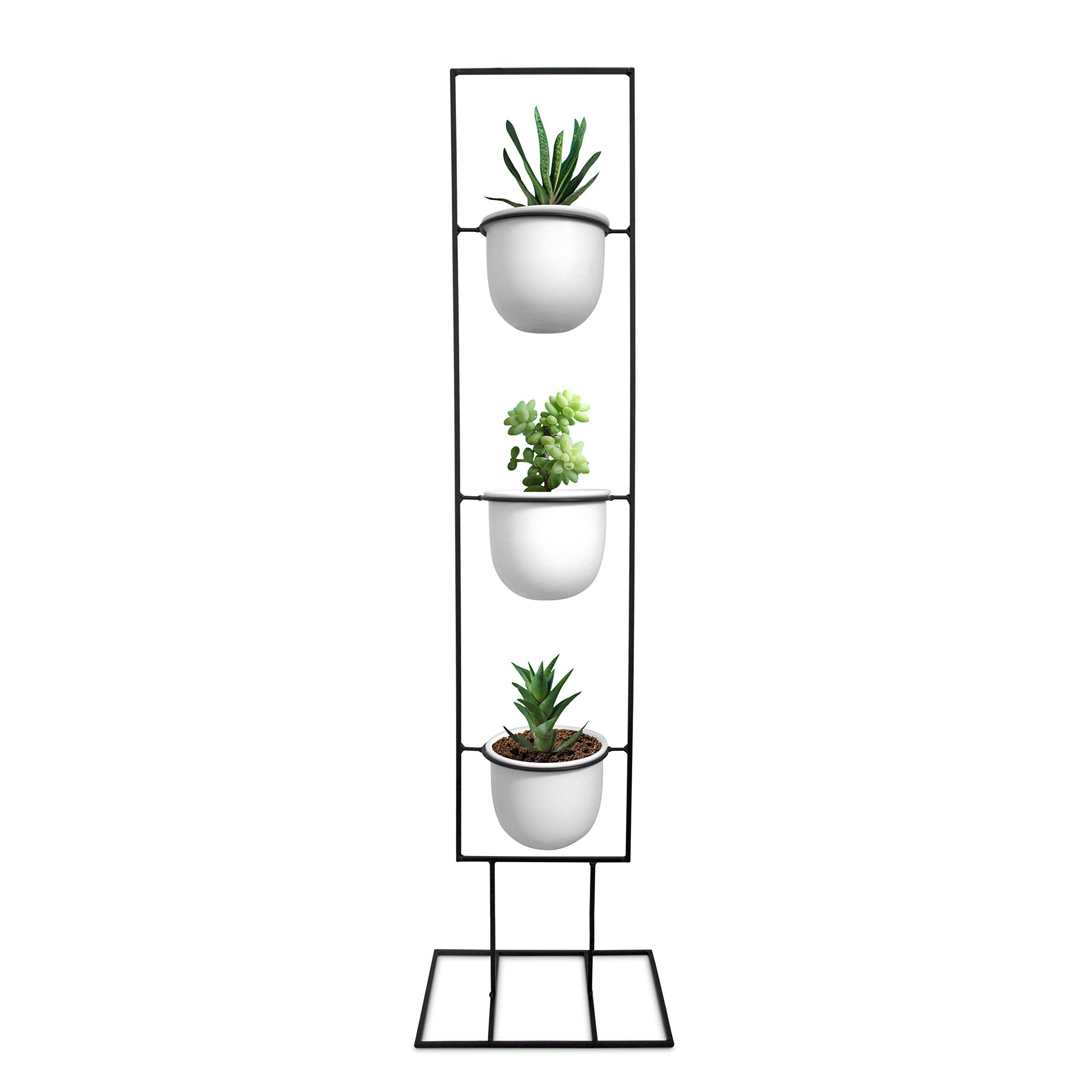 Buy Indoor Metal Vertical Stand with 3 White Ceramic Pots, Iron Flower