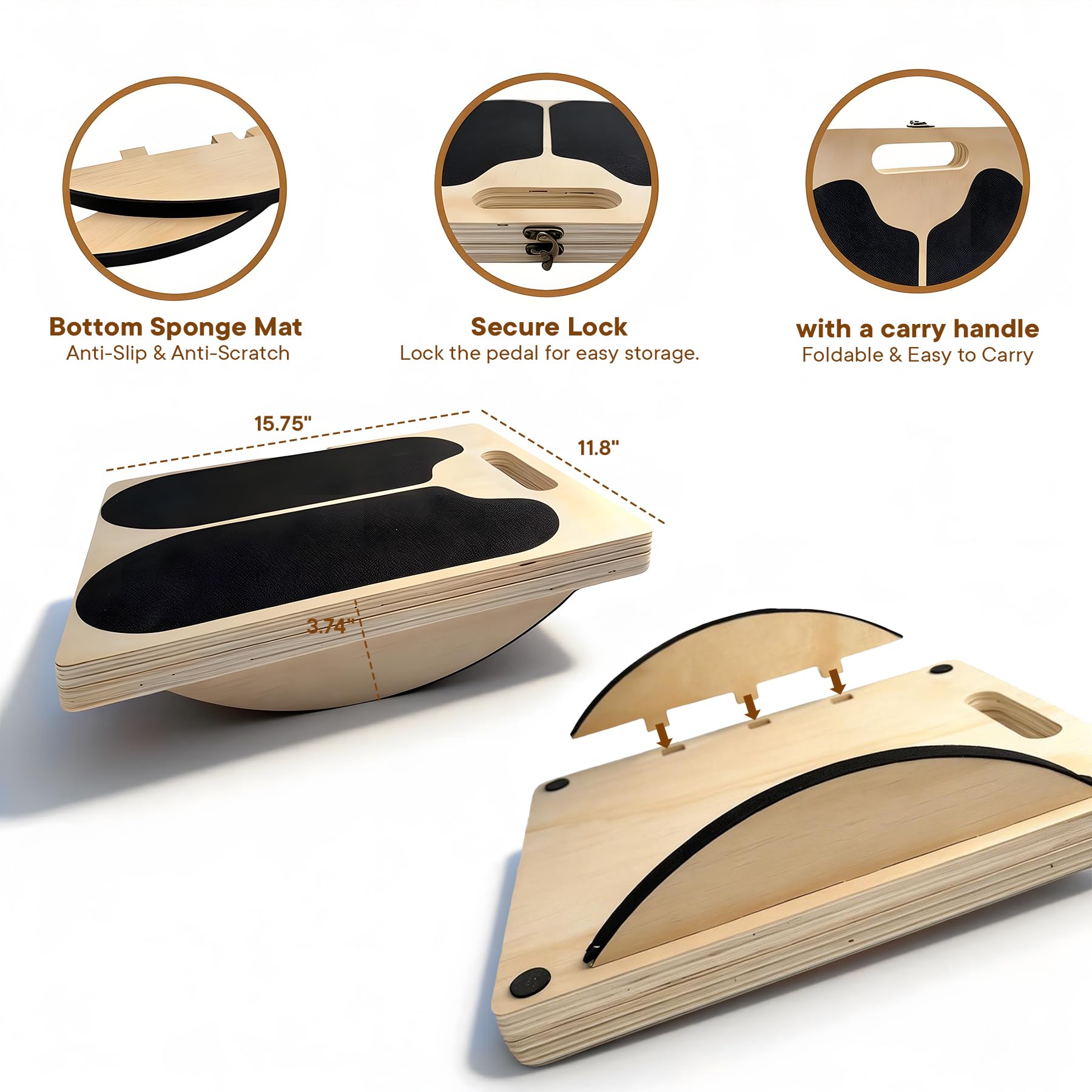 Slant Board for Calf Stretching with Resistance Bands 2-in-1 Wooden Balance Board - Image 2