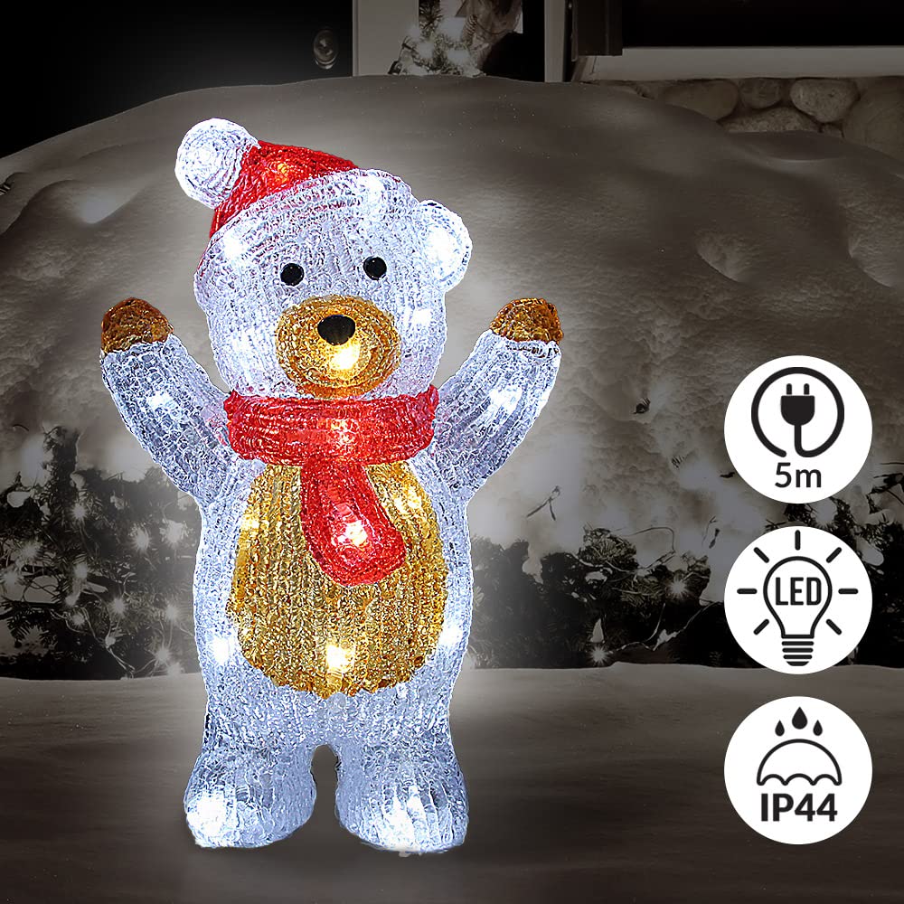 Deuba Figura Acrilica a LED Orsetto Polare Teddy Interno Esterno 30x19x11,5 cm Decorazione di Natale Addobbo Feste Natalizie