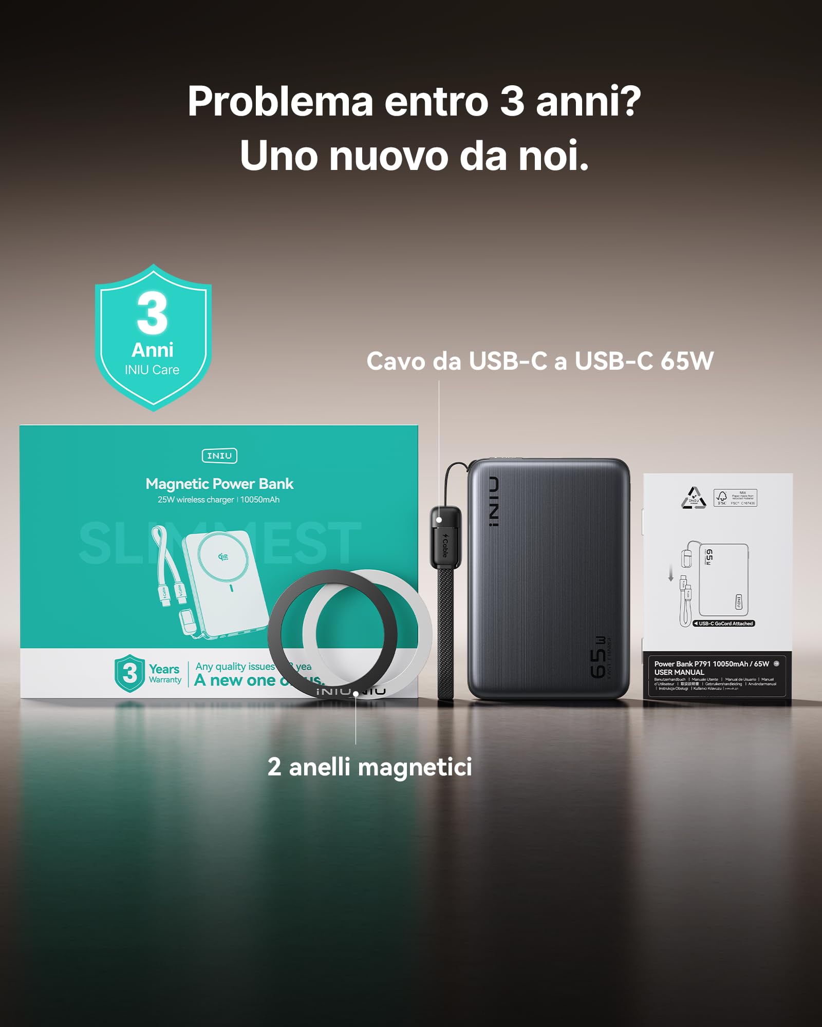 INIU 10000mAh for MagSafe Power Bank, Slim Qi2.2 25W Wireless & 65W Wired