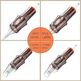A-minusone 20 Assorted Tattoo Cartridge Needles Mixed Size 12 Round Liner&Magnum - 5Pcs each of 7RL, 9RL, 11M1, 13M1 Pro Disposable Membrane Tattoo Needles