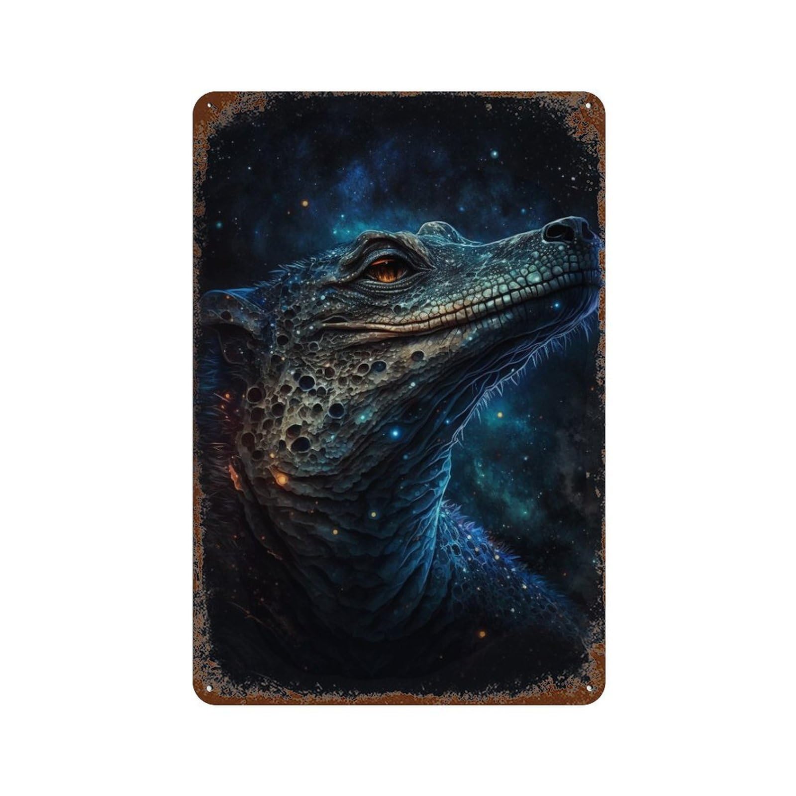 Garage Style Galactic Crocodile Art Print-15 Vintage Metal Tin Sign 11.8"x7.9", Classic Wall Plaque for Bar And Workshop