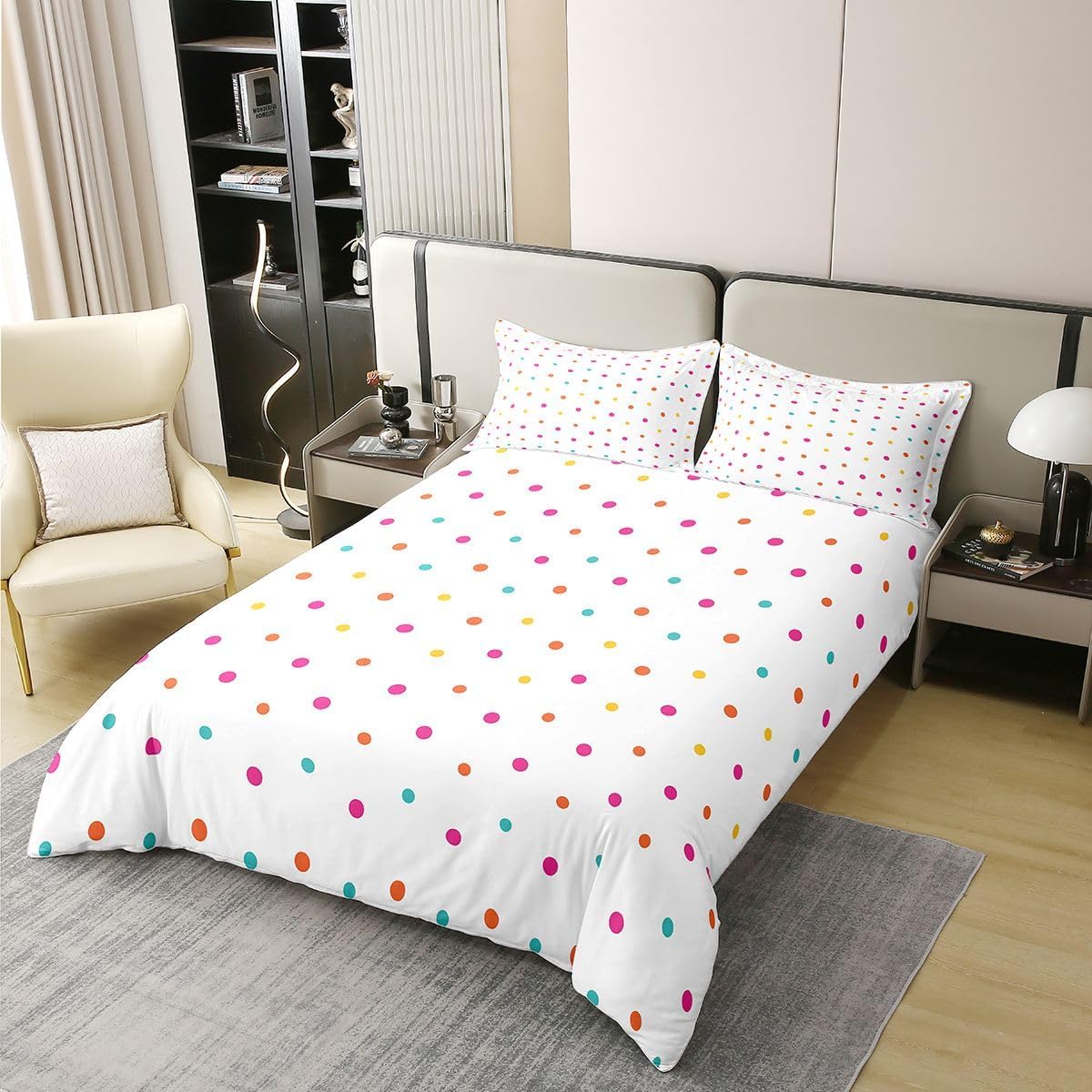 jejeloiu Polka Dot Duvet Cover 100% Cotton Full Size Set Boys Girls Colorful Dots White Modern Pattern Comforter Cover Luxury Microfiber Bedspread Cover Decor 3Pcs Bedding with 2 Pillowcase Full