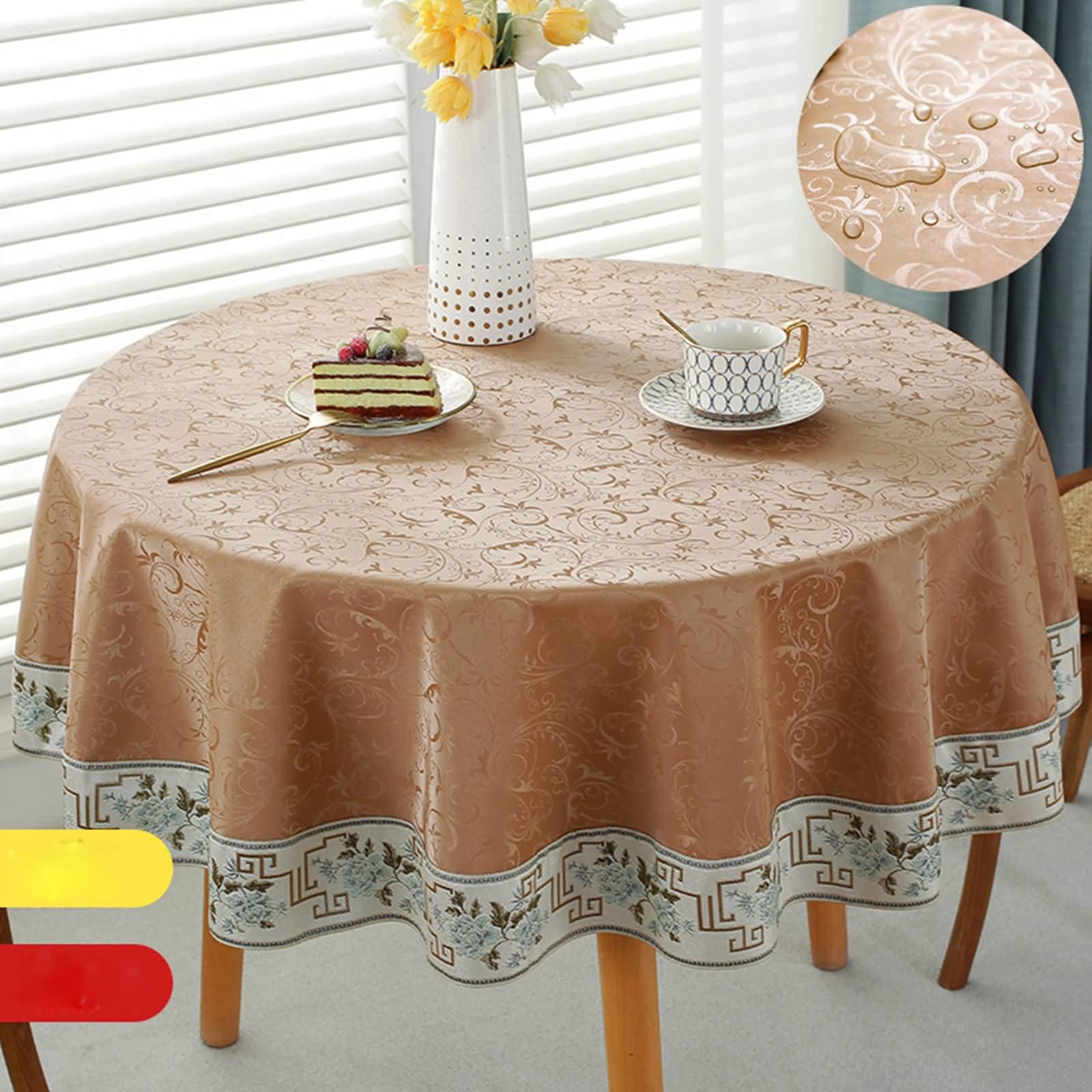 Large Round PVC Tablecloth 102x102 Inch - Non-Slip Wave Edge For Parties, Dining, Light Green - View #2