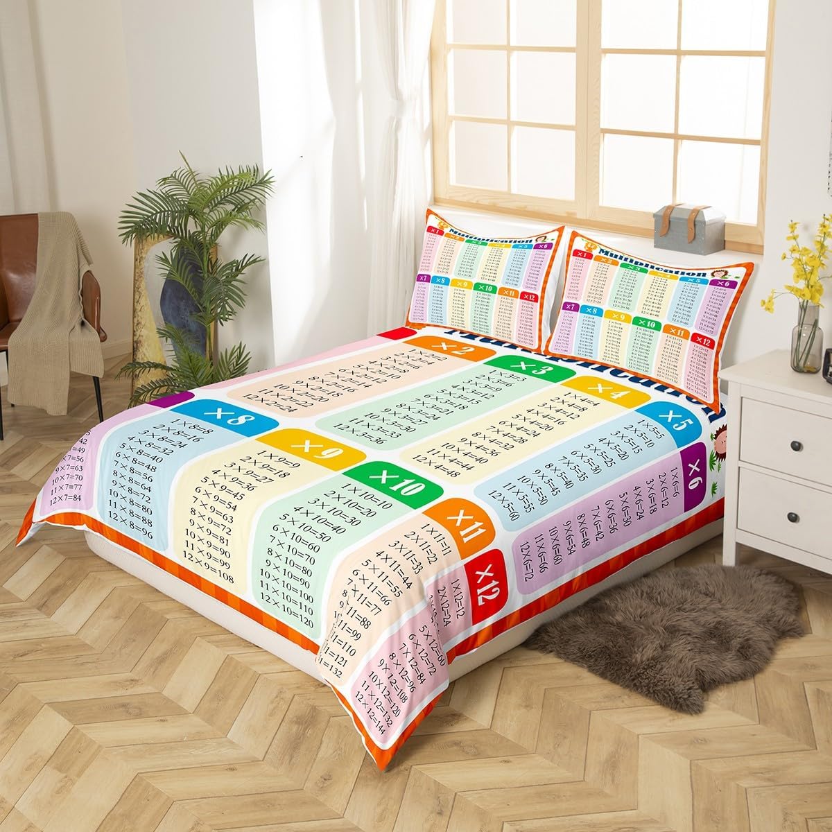 Feelyou Multiplication Bedding Set Twin, Math Games Duvet Cover for Kids Educational Comforter Cover Learning Time Bedspread Cover Breathable Bedding Collection 2Pcs (No Comforter)