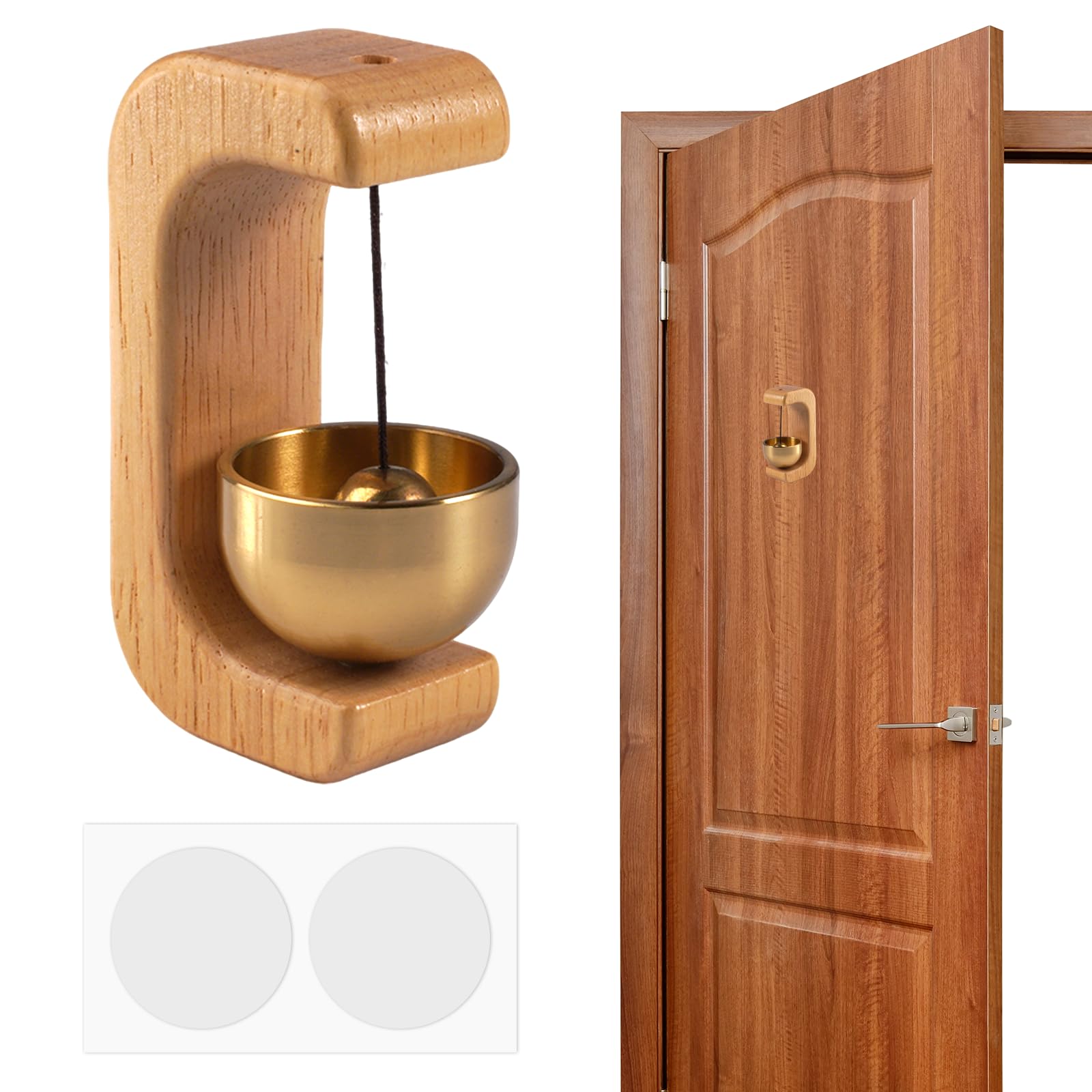 Timbre Magnético para Comerciantes, Timbre Magnético Puerta con Cinta de Doble Cara, Campanilla de Tienda de Madera en Forma de C para Decoración Hogar, Tienda, Refrigerador, Puertas, Entrada