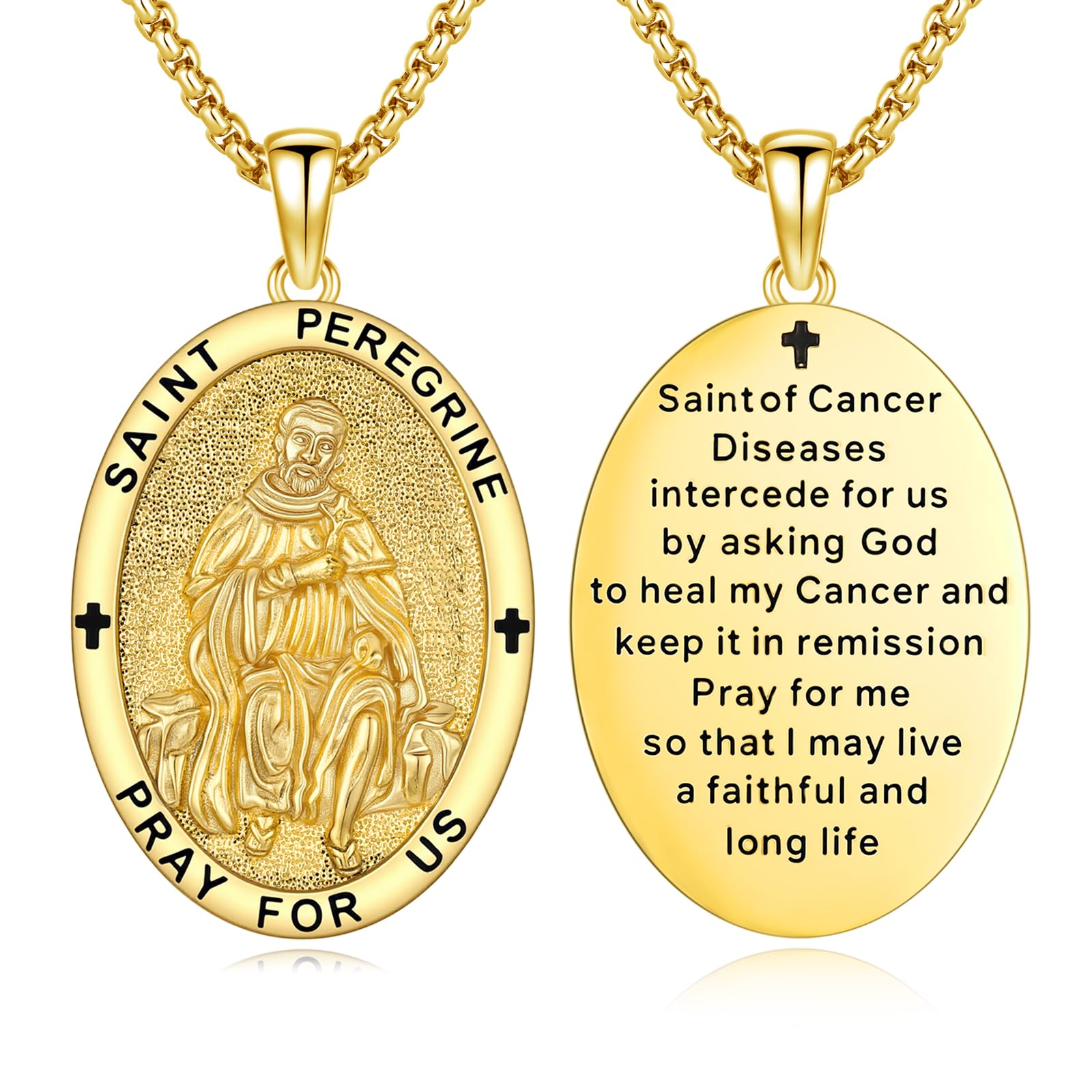 Silver/14K Gold Patron Saint Medal Amulet Necklace for Men Women
