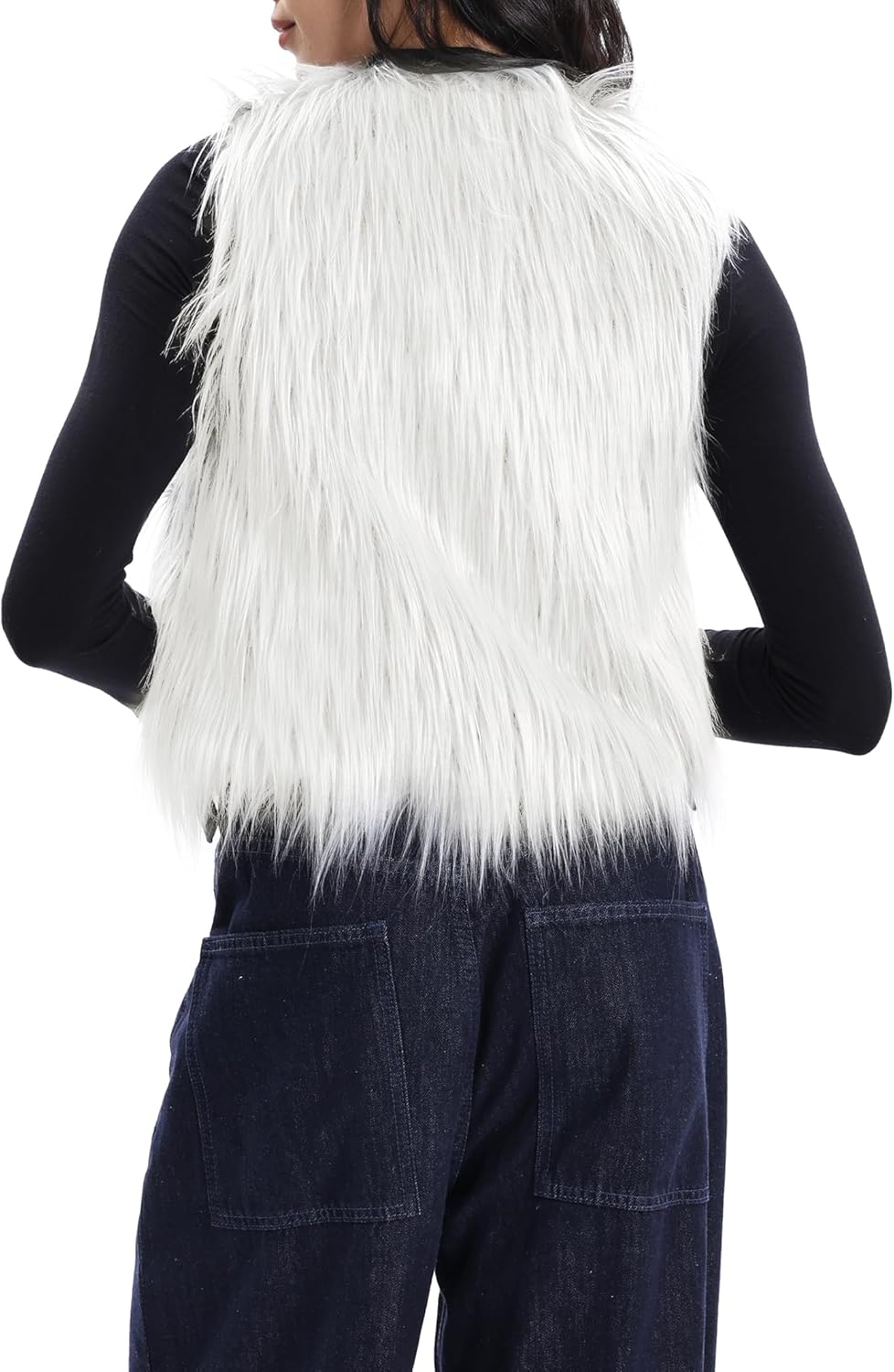 Womens Faux Fur Vest Zip Up V Neck Sleeveless Open Front Cardigan Top Fuzzy Coats Jacket Fluffy Outwear with Pockets - Image 2