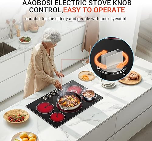 Miniatura 5 de AAOBOSI Cocina eléctrica de 30 pulgadas, 5 quemadores de 9000 W, control de perilla de cocina de cerámica integrada, estufa eléctrica, 9 niveles de