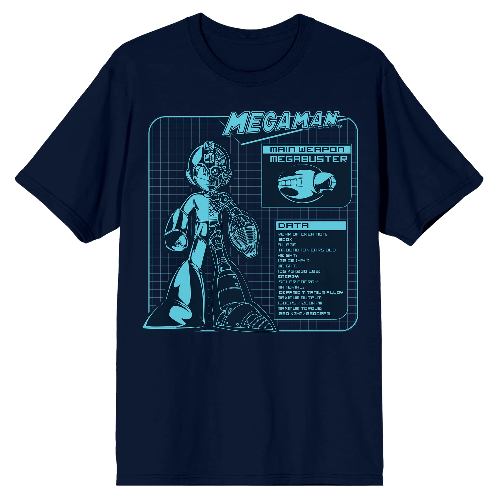 Bioworld Mega Man Megabuster Digital Grid Men's Navy T-Shirt