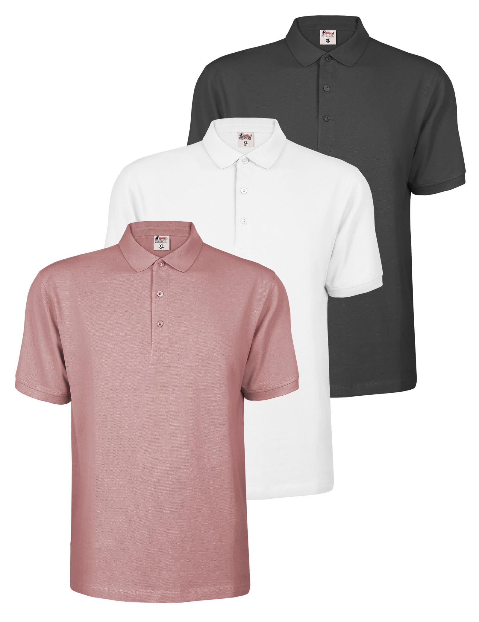 ALPIDEX Lot de 3 Polos Homme Polo Shirt 100% Coton Manches Courtes T-Shirt Classique Casual Uni S M L XL XXL 3XL 4XL 5XL