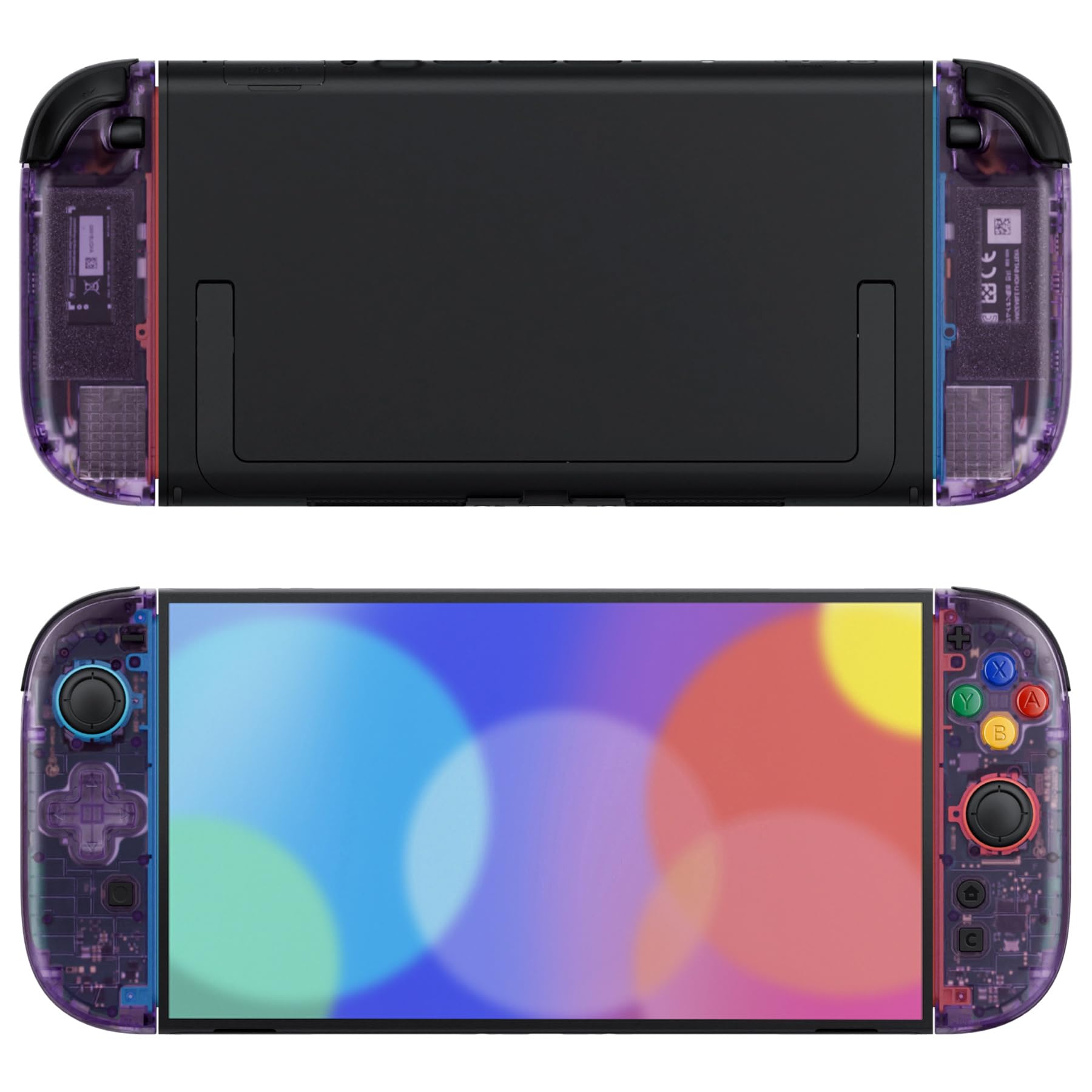eXtremeRate Ersatz D-Pad Ver. Gehäuse Set für Switch 2 Joycon, Essence Version Custom Grips Shell/Deko Streifen/ABXY/Dpad Buttons Zubehör für Nintendo Switch 2 Joy Con-Transparent Lila