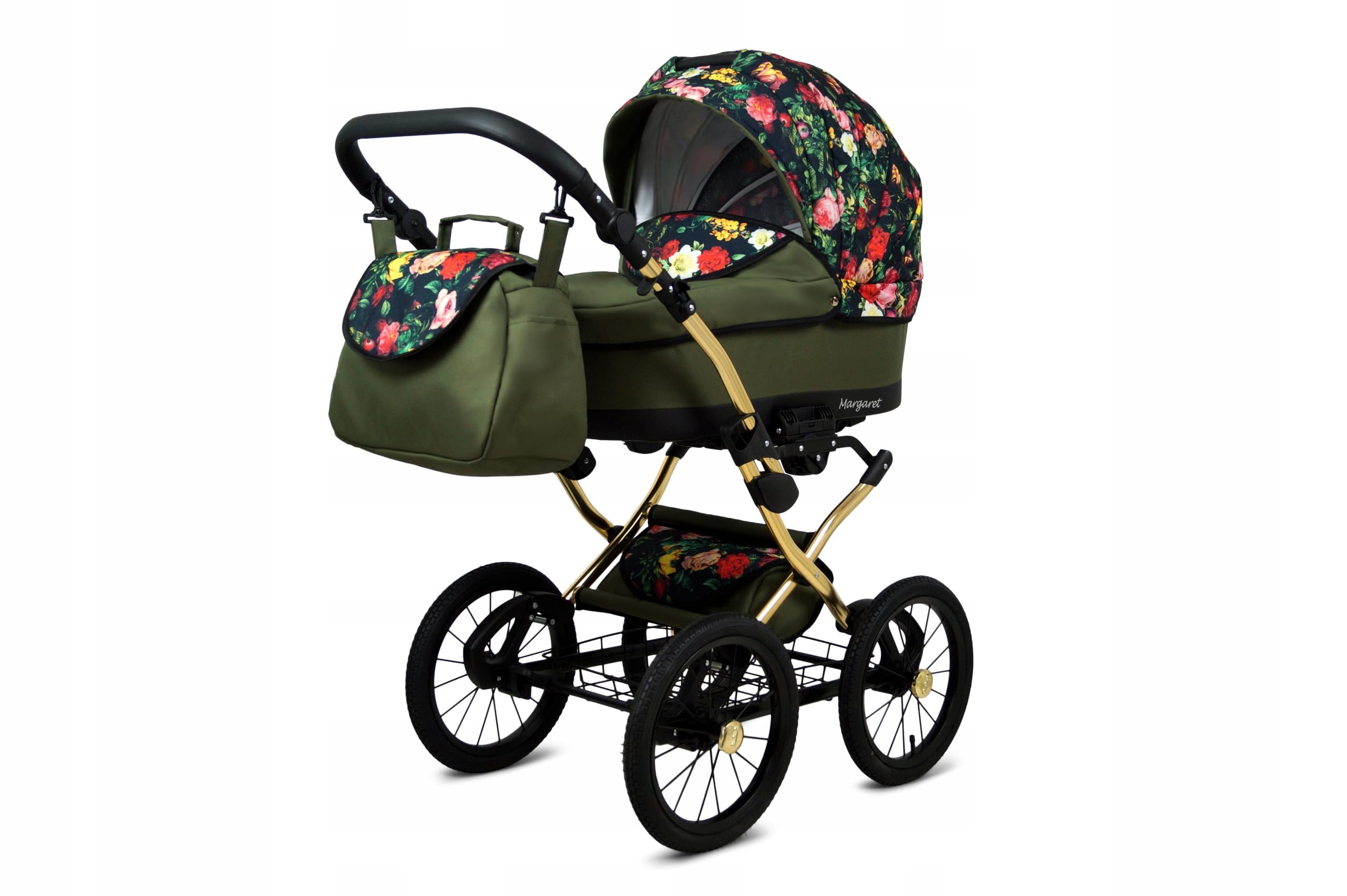 BabyLux Zestaw wózków dziecięcych 4 w 1 – Margaret Gold – w zestawie wanienka dla niemowląt, fotelik sportowy, fotelik samochodowy, stacja bazowa ISOFIX – fotelik samochodowy – zestaw wózków