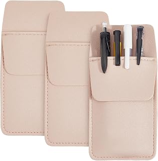 3PCS PU Leather Pocket Protector for Women Men Pen Pouch Holder Multipurpose Pencil Pocket Protector Heavy Duty Tool Organizer for Nurse Teacher Shirts Hospital Office (Pink)