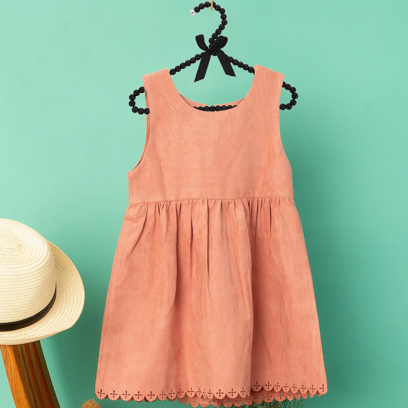 Juego de 12 Perchas de Perlas Negras con Diseño de Lazo para Ropa de Niños y Bebés, Perchas Elegantes de Plástico Ahorradoras de Espacio para Casa de Muñecas