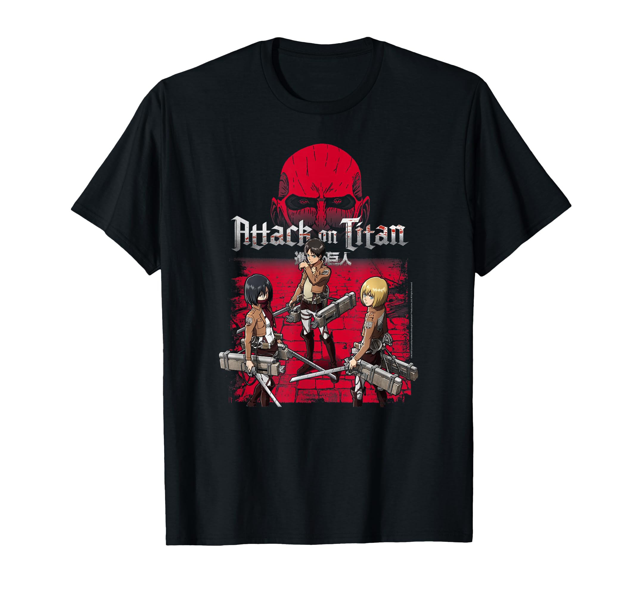 Attack on Titan 3 Main Characters Red Background Anime T-Shirt