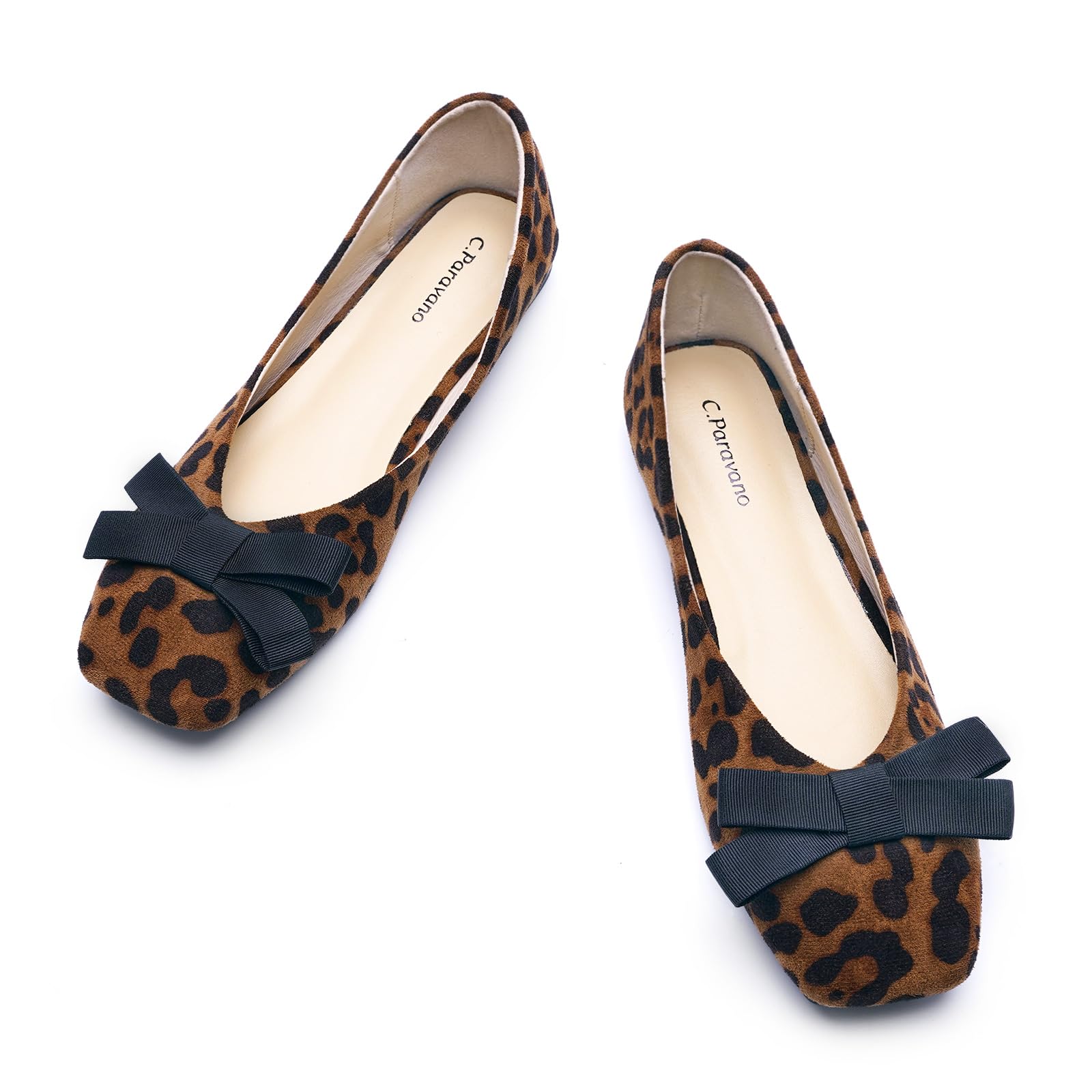 C.Paravano Women's Flats | Ballet Flats | Leopard Print Shoes | Square Toe | Flats for Women Dressy Comfortable