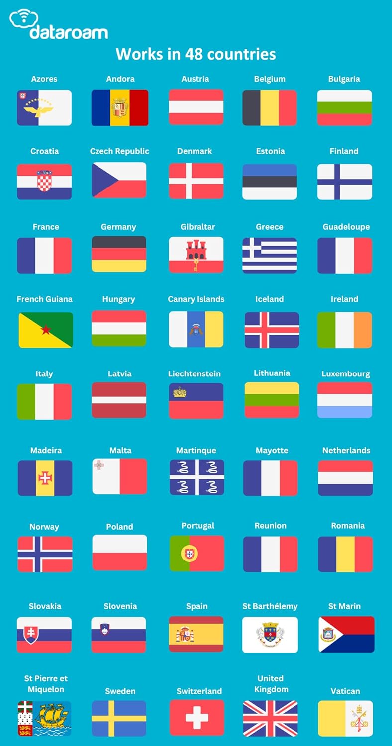 European Data eSIM Card. Works in 50 Countries Throughout Europe | Valid for 30 Days | Data Only SIM Card | Use VOIP apps Whatsapp and FaceTime for Calls (24GB)