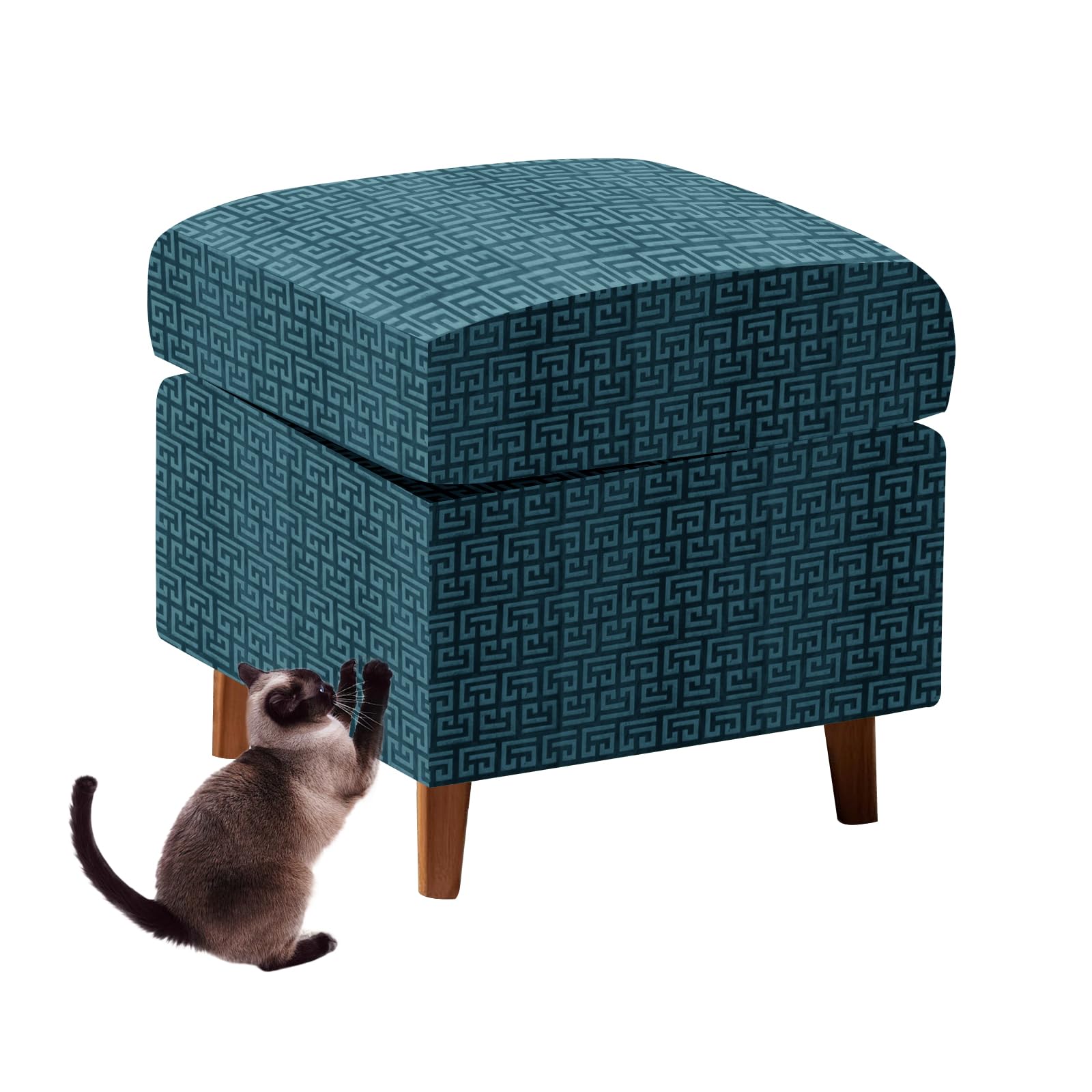Copri Pouf Poggiapiedi Con Cuscini Seduta, Fodere Ottomana Protettive in Goffratura Velluto Per Pouf, Copri Rimovibile Per Ottomana Con 2 Ferma Lenzuola (teal,S+cushion (2pcs))
