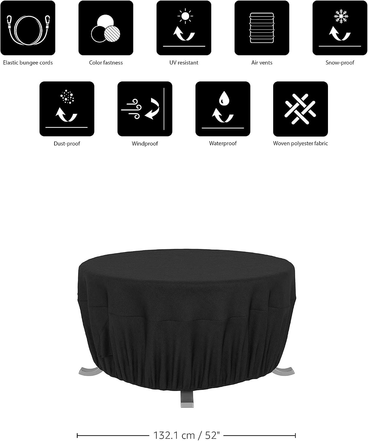 Amazon Basics Outdoor Round Patio Fire Pit Cover, 44 inch, Black