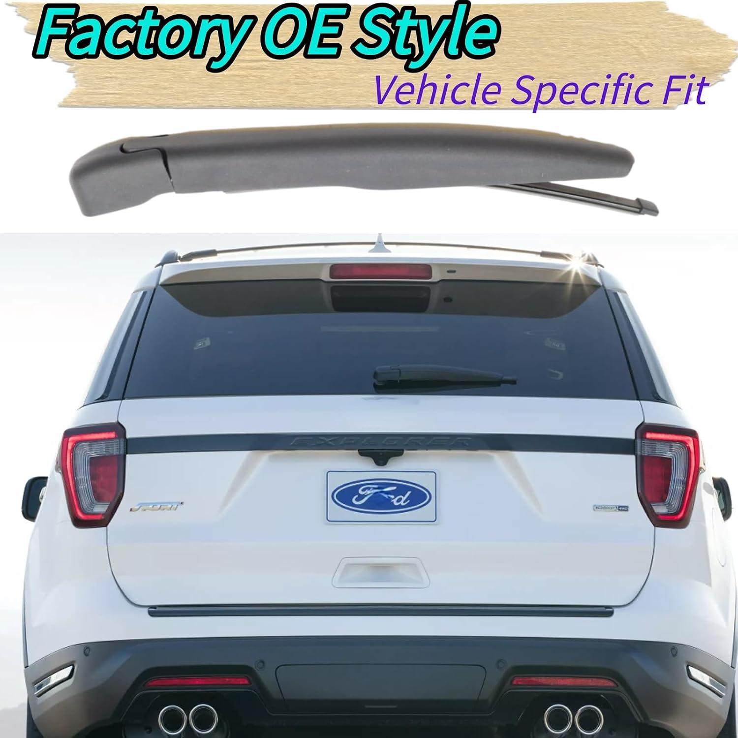 Rear Wiper Blade & Arm Replacement for Ford Explorer 2011-2019 2018 2017 2016 2015 2014 2013 2012- OEM Fit for Base Limited Platinum Sport XLT 2.0L 2.3L L4 3.5L V6 Models - All-Season
