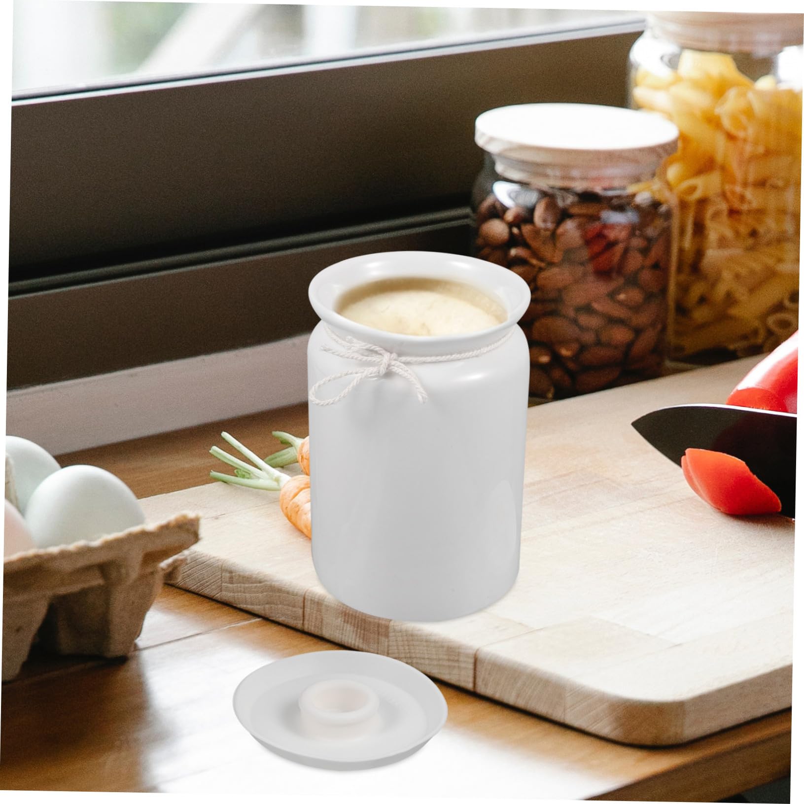 Tarro de Cerámica Blanco de 800ml Tapa de Silicona | Azúcar y Café en Restaurante u Hotel, Cierre Eficaz, Fácil de Limpiar, Uso Versátil